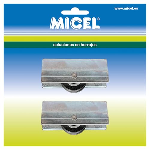 MICEL - 92228 - Rodamiento para Ventana Corredera CO-36, con Carcasa Metálica y Rueda, Pack de 2 Unidades, en Zamak, acabado Zincado, 39 x 11,5 x 16 mm