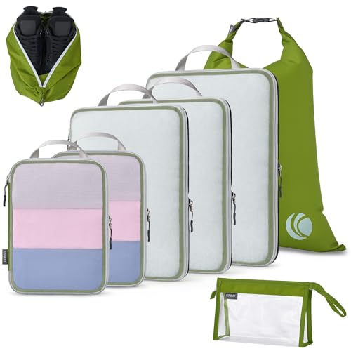 Cipway Bolsas Compresion Viaje, Malla Ligero Bolsas de Viaje Organizador para la Mochila Maletas de Almacenamiento en el Hogar(Verde, 8 Unidades)