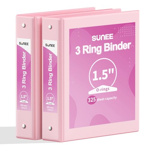 sunee 3 ring binder 15 inch 2 pack clear view binder three ring pvc-free fit 85x11 inches for school or office supplies pink