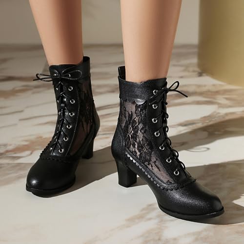 Women Victorian Boots Lace up Ankle Boots Witch Costume Booties Side Zipper4