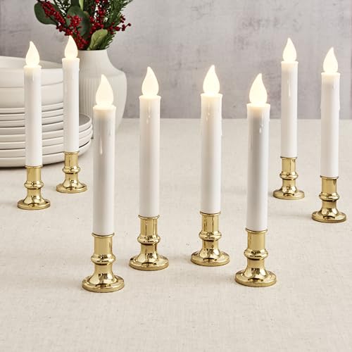 Image of LampLust Christmas Window Candles Battery Operated with Timer, 6 Pack Christmas Candles, Gold Holders, Remote, Warm White Light, Electric Welcome Candle Holiday Window Sill Decorations