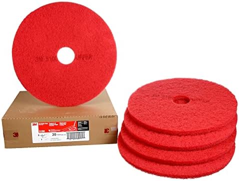 3M Red Buffing Pad for Floor Buffing & Cleaning on Concrete, Vinyl, Industrial Floors, Remove Deep Scuff Marks, Non-woven Polyester Fibre, High Performance & Durable (Red- 17 in Dia, Pack of 5)