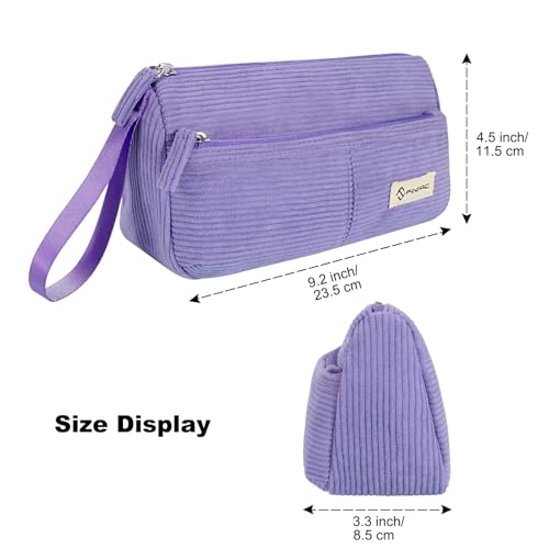 Image of FINPAC Pencil Case, Corduroy Triangle Makeup Bag, Kawaii Pen Bag Pouch Holder Box Organize for Study, Office, or Travel, Purple