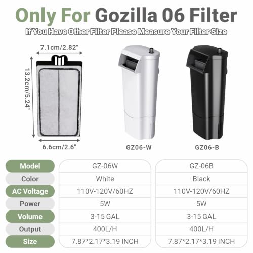 Image of GOZILLA 6 Pack Auqarium Filter Cartridges, 3-Layer Auqarium Filters Replacement Plates, Turtle Tank Filter Sponges with Activated Carbon, Suitable for 5W 105GPH Low-Water Filters.