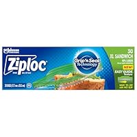 Ziploc XL Plastic Sandwich Bags with Secure Seal and Easy Open Tabs, BPA Free, 30 Count