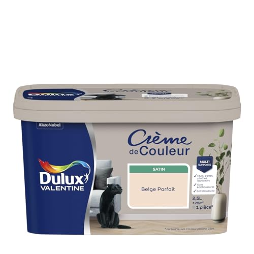 Dulux Valentine Crème de Couleur - Peinture multi-supports intérieure - Satin Beige Parfait 2,5 L