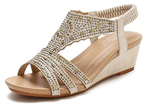 Sandalias de Mujer Sandalias Cuña Sandalias Metal Diamantes Brillantes Sandalias de Verano Sandalias Florales-Albaricoque 41 Cover