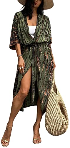 SEAUR Women’s Long Beach Kimono Loose Open Front Bathing Suit Cover Up Casual Turkish Kaftan Caftan Swimsuit Dress
