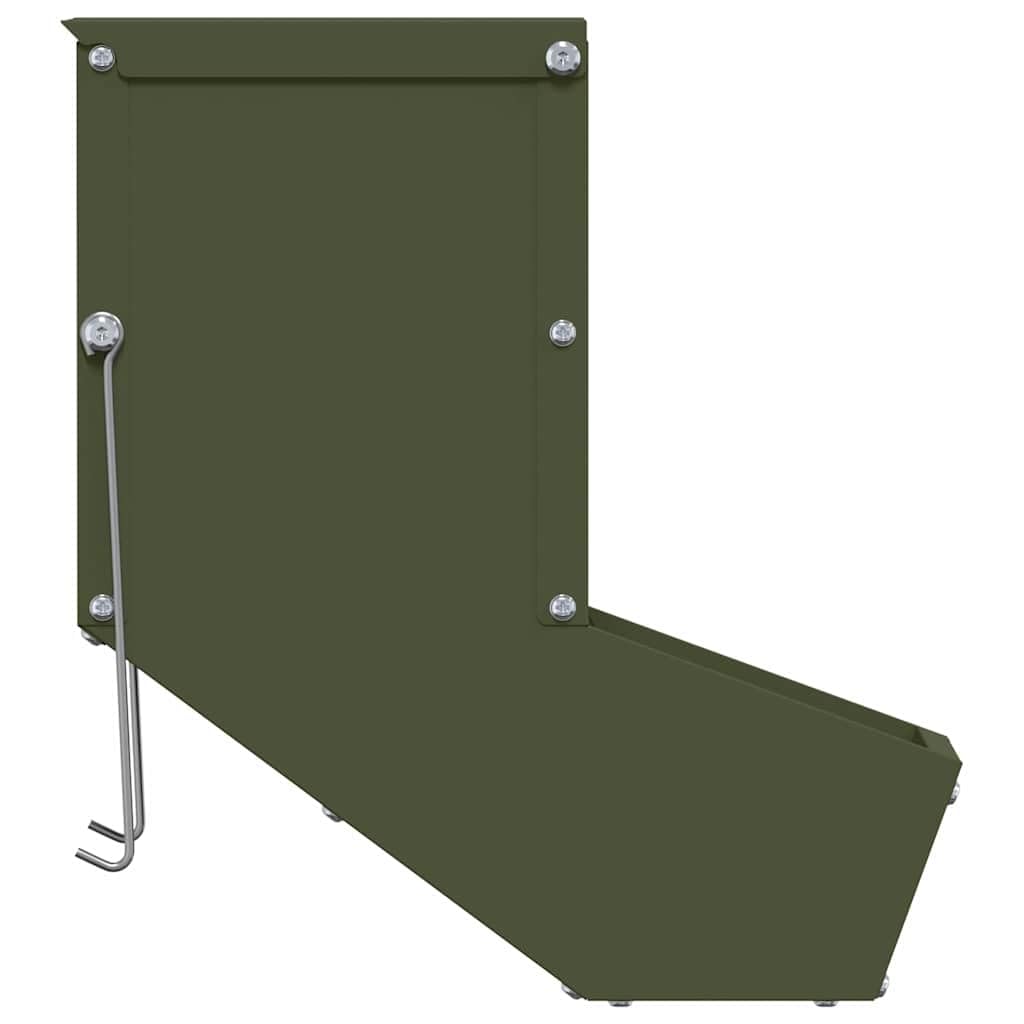 Comedero para conejos verde oliva de acero laminado en frío, 12,5 x 26 x 28,5 cm, resistente a la intemperie, para interior y exterior, con montaje en pared y práctico comedero para mascotas