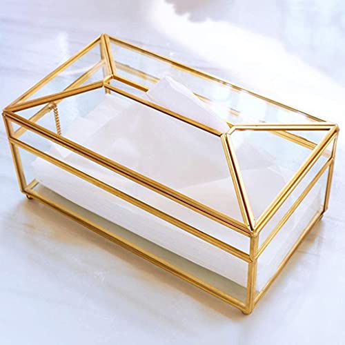 Ruhi Collections Gold Plated Tissue Holder with Clear Glass and Metal Rim
