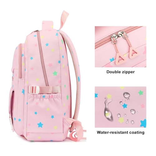 Image of RRTGNEI Kids High Middle School Backpack for Girls 5-12 Kawaii Travel Star Bookbag,Pink Star