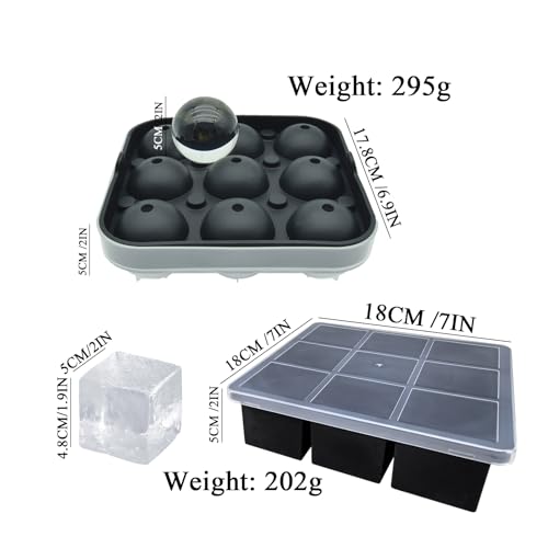 Easy Release Silicone Ice Cube Tray with Lid, Plastic Ice Ball Maker with Funnel, 9x5cm Square Large Ice Cubes and Round Ice Balls for Whiskey Cocktails, Silicone Freezer Trays for Homemade DIY - Image 3
