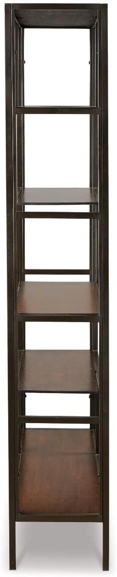 BOWERY HILL Modern 70" Bookcase, Engineered Wood and Metal Construction, Brown/Black Finish, 5 Fixed Shelves, Sleek Contemporary Design for Living Room or Home Office