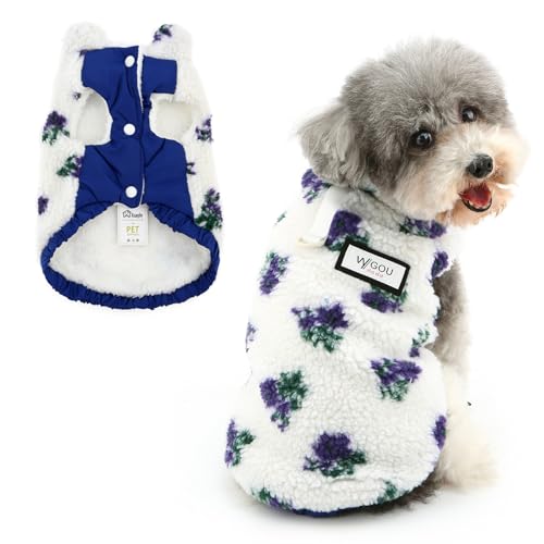 RANPHY 犬 服 秋 冬 アウター 犬の服 かわいい 花柄 フリースジャケット 防寒コートフリース裏地 女の子暖かい秋冬服 袖なしベスト 超小型犬 小型犬 子犬 猫服ペット洋服Dリング付部屋着お散歩撮影写真,パープル,XXL