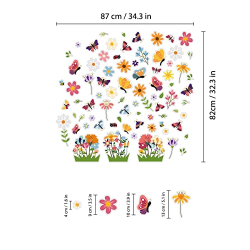 WALPLUS Butterfly Window Stickers Peel and Stick Electrostatic Flower Double Sided Spring Butterflies in Flowers Meadow Spring Window Decorations 81 PCS - Image 4