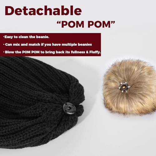 Womens Winter Beanie Hat Scarf Gloves Set Knit Warm Beanie with Pom Pom Long Scarf Touch Screen Gloves Set3