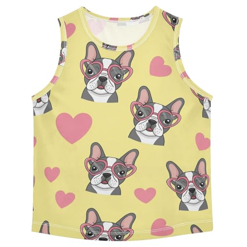 J JOYSAY Bulldog Heart Yellow Boys Tank Top Sleeveless Muscle Shirts Quick Dry Sport Active Workout Kids T-Shirts 3-15T