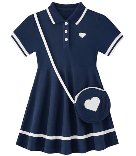 Move Dance Toddler Girl Sporty Dress Dark Blue Summer Clothes 2T 3T Short Sleeve Polo Dresses Kids Birthday Outfits School Sport Casual Sundress with Bag