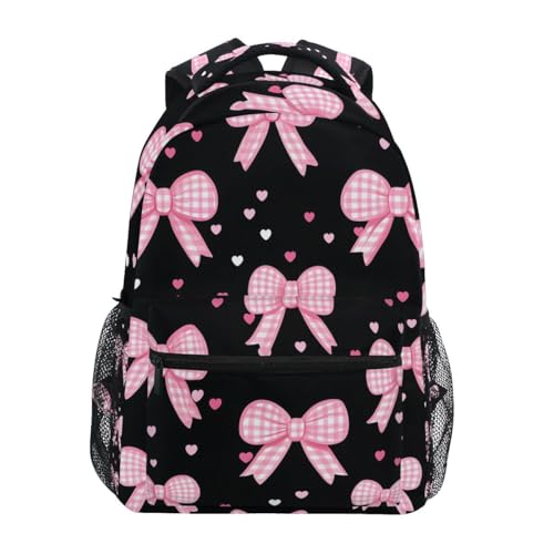 Pink Bow Heart Backpack for Women Mens Girls Boys Teens, School Backpacks Students Laptop Bookbag Rucksack Casual Daypack for Hiking Traveling Camping Work