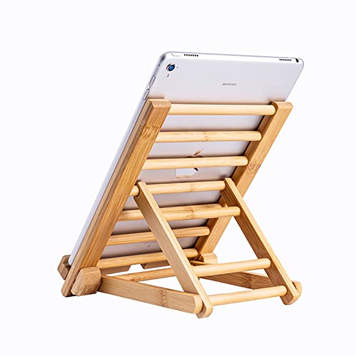 Lifation Bamboo Tablet Stand Adjustable Foldable Portable Wooden Ipad Holder Flexible Desktop Tablet Mount For Desk, Bedside, Kitchen Bar Style #TOP2