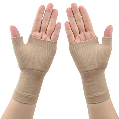 jweemax Sports Support Wrist Gloves, 2PCS Arthritis Wrist Support Muscles Gloves Compression Wrist and Thumb Support Sleeve for Carpal Tunnel Syndrome, Wrist Pain and Fatigue[Nude-L]