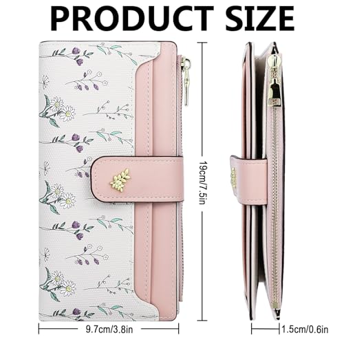 Image of Farcauo Wallet Women Slim Wallets for Women with RFID Blocking Cute Thin Pink Women's Wallet Kawaii Flower Womens Ladies Card Holder Wallets