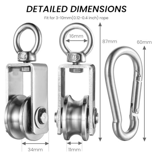 Image of Serplex Cable Pulley Wheel 304 Stainless Steel Hoisting Pulley Wheel Smooth Bearing Cable Pulley Wheel with Loop 551lbs High Loading Capacity Hoisting Pulley Wheel for Lifting Mechanism, DIY Crafts