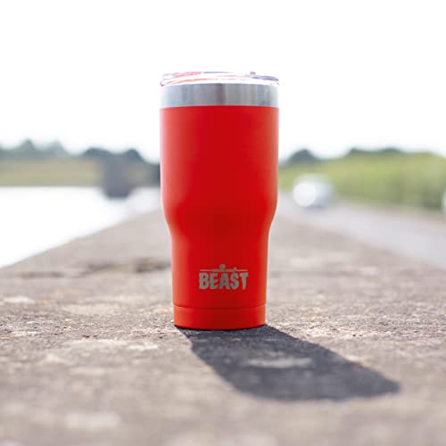 Image of Beast 20 oz Red Tumbler Stainless Steel - Insulated Coffee Cup with Lid, 2 Straws, Brush & Gift Box by Greens Steel (20oz, Ladybug Red)