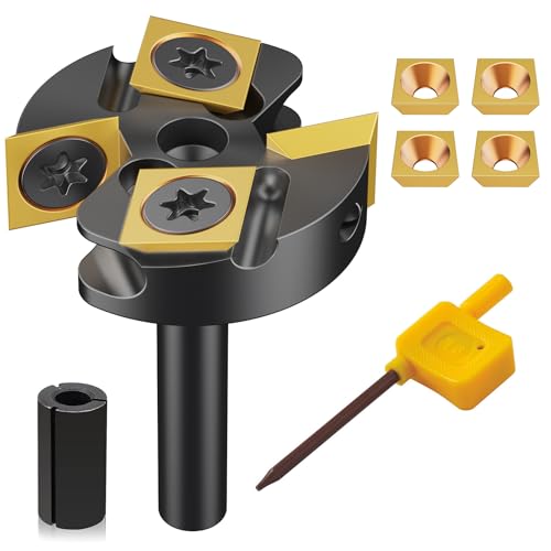 Slab Flattening Router Bit 1/4' Shank,1-3/8' Cutting Diameter,2+2 Titanium-Coated Flutes,1/2' to 1/4' Router Collet, Insert Carbide CNC Spoilboard Surfacing Planing Woodworking & MDF Surfacing