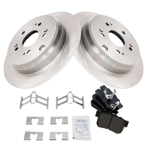 Image of TRQ Rear Brake Pad and Rotor Set Semi Metallic Vented Rotors 12.01 in 5-Lug | For 2010-2018 Acura RDX FWD 2005-2016 Honda CR-V