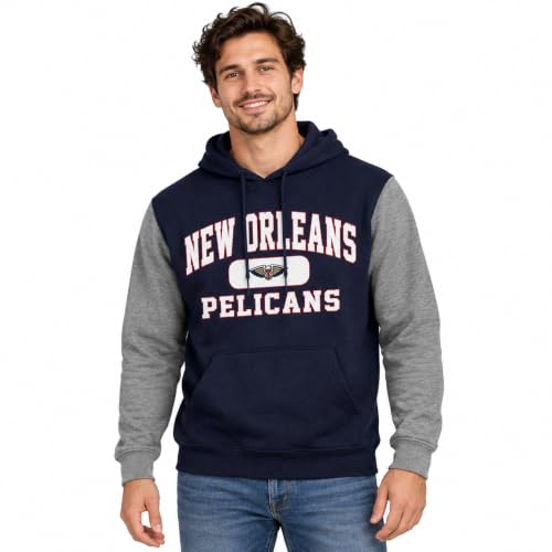 Blue 84 New Orleans Pelicans NBA Officially Licensed Colorblock Hooded Sweatshirt Applique, Large
