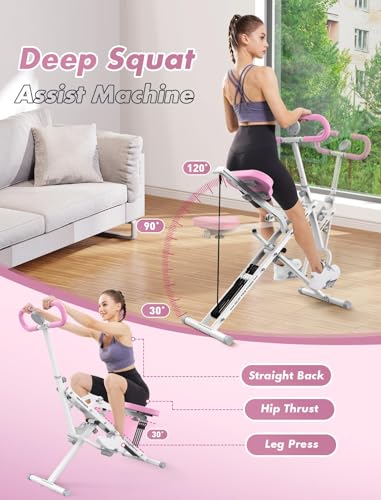 Image of Sportsroyals Squat Machine, Squat Assist Rower for Glutes and Thighs, Foldable Exercise Equipment w / Four Adjustable Resistance for Home, Full Body Workout Machine