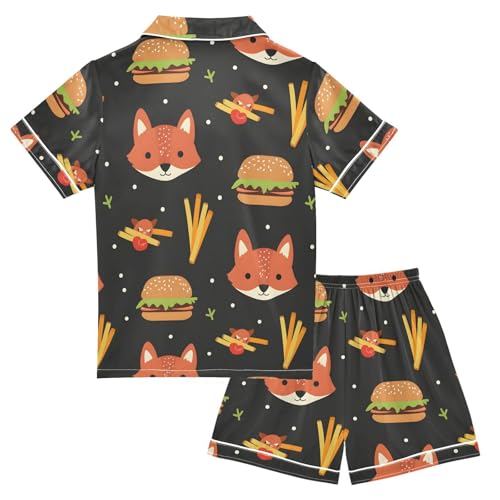 ALAZA Fox Hamburger French Fries Satin Pajamas Set Short Sleeve Button Down Sleepwear Summer Pjs 2 Piece2