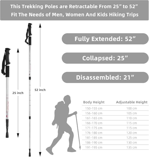Image of Trekking Poles, Lightweight Aluminum Hiking Sticks, Collapsible Shock-Absorbing with Ergonomic Grip for Women Men Kids,Anti-Shock Spring System, Adjustable Length,(1 PCS Silver)