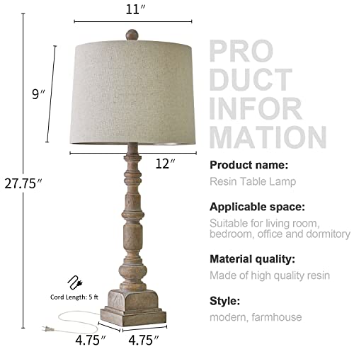 Oneach 27.75” Vintage Farmhouse Usb Table Lamps Set Of 2 For Living Room Bedroom Traditional Bedside Nightstand Lamp With Dual Usb Port White Washed Accent Rustic Lighting #TOP4