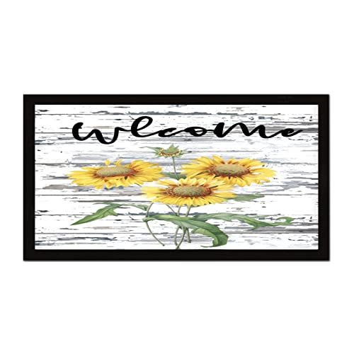 Plaque Welcome Tournesol en bois déco de style farmhouse pour salon et cuisine