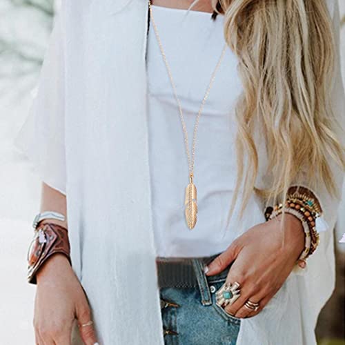 Yalice Boho Feather Pendant Necklace Chain Long Leaf Necklaces Jewelry Y Necklace for Women3