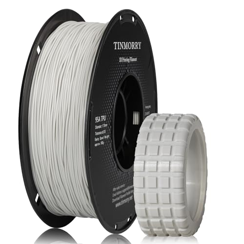TINMORRY Filamento de TPU de 1,75 mm, TPU 95 A, flexible para impresora 3D con superficie brillante, adecuado para la mayoría de impresoras 3D FDM, bobina de 1 kg (2,2 libras), gris claro