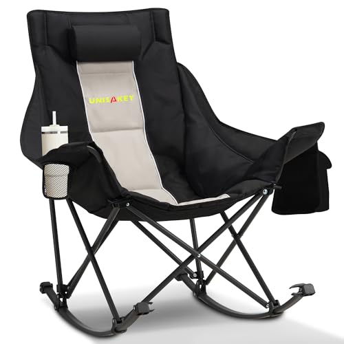 Unisakey Oversized Rocking Camping Chair with Headrest & Cup Holder - 400lbs Capacity, 600D Oxford...