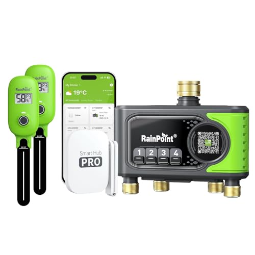 RAINPOINT Smartes Bewässerungssystem Set – WLAN Bewässerungscomputer mit 4 Zonen + 2 Intelligente Bâ€¦ – Miniatur