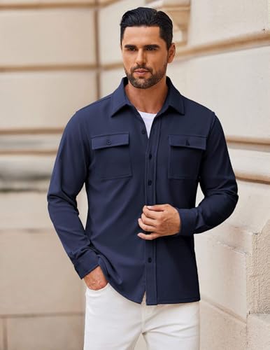 COOFANDY Men's Shirt Jacket Long Sleeve Overshirt Casual Button Down Shacket Thermal Shirts with Pockets2