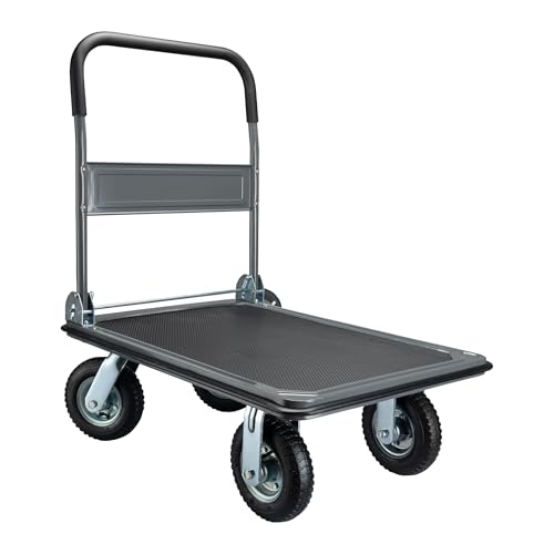 Chariot à Plate-Forme 300kg Max 4 Roues Poignée Rabattable Protection Bordure Surface...
