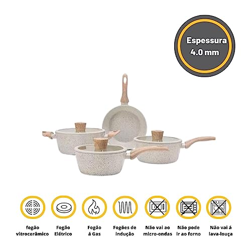 Jogo de Panelas 4 Peças com Fundo de Indução Antiaderente Ceramic Life Sirius Brinox - Vanilla