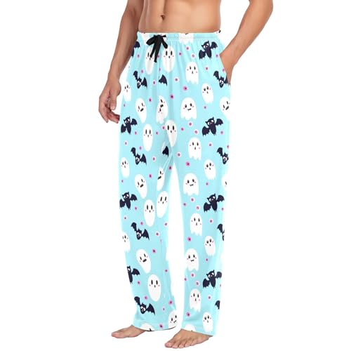 White Spirits Bats Men's Cotton Pajama Pants with Pockets and Drawstring Comfortable and Stylish,S4