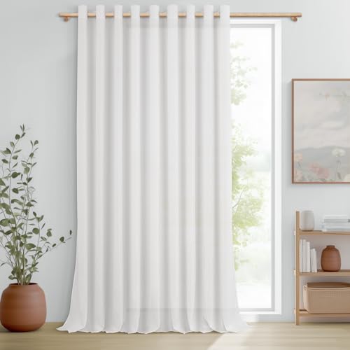 MRTREES Extra Breite Gardinen mit Ösen Leinenoptik Halbtransparent für Große Fenster Wohnzimmer Schlafzimmer Modern 1 Stück, Vorhangschal Vorhänge Leinen Weiß 240 cm Lang 300 cm Breit
