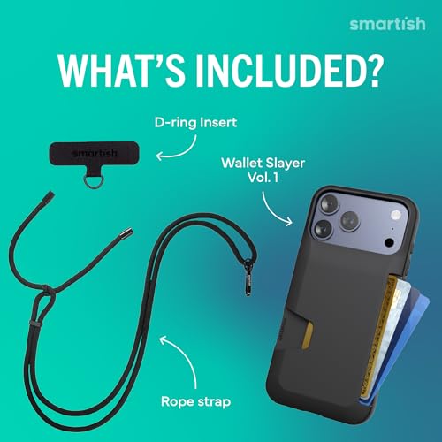 Image of Smartish iPhone 17 Pro Wallet Case + Crossbody Lanyard Strap - [Slim + Protective] Phone Case Credit Card Holder + Detachable Shoulder Neck Strap for Apple iPhone 17 Pro Max - Black Tie Affair
