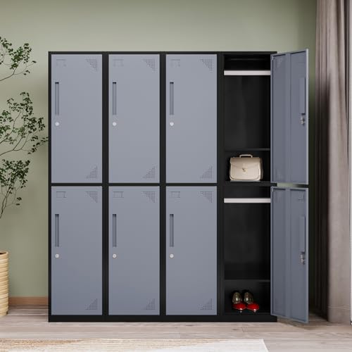 Image of Metal Locker with 2 Doors, 71 inch Storage Lockers for Employees, Home, Office, Gym (Grey Black)