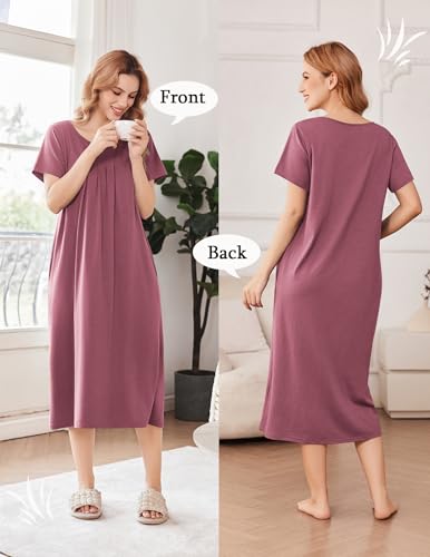 Ekouaer Cotton Nightgowns for Women Long House Dresses with Pockets Plus Size Night Gowns Short Sleeve Night Shirts S-3XL3