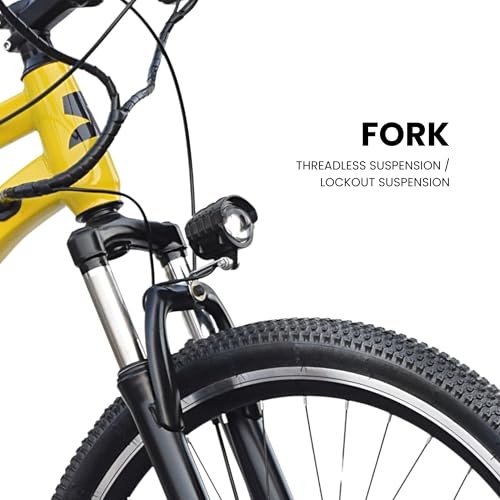 Image of Neelam Shockbuzz NI 1.0 Electric Bicycle 27.5 inch with Rear Carrier | 36V 250W Motor | 7.8Ah Outer Battery | Dual Disc Brakes | Front Suspension | Memory Foam Saddle | Colour: Yellow