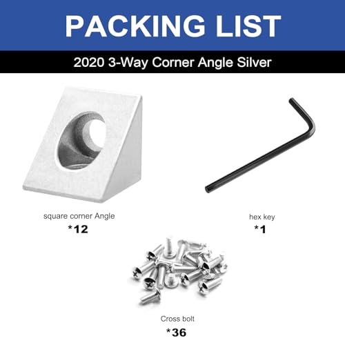 Image of 12pcs 2020 2-Way Corner Angle Bracket Connector 2020 Extrusion Hardware T-Slot V-Slot Accessories with Screws and Nuts for 2020 Aluminum Extrusion Connector 3D Printer Accessories Silver